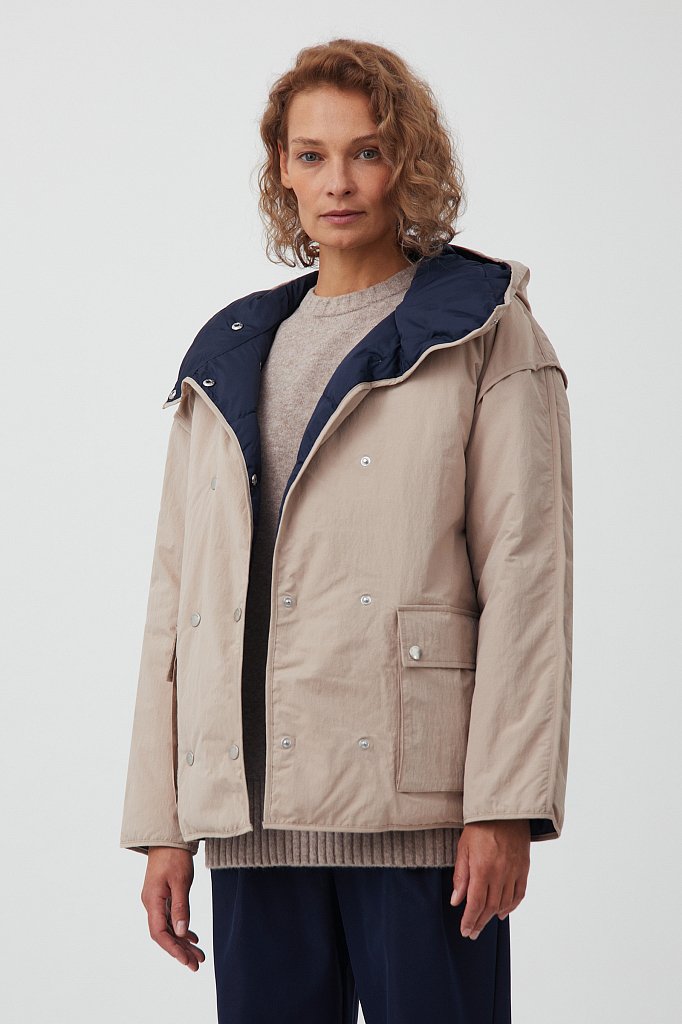Утепленная двусторонняя куртка женская с капюшоном, Модель FAB110206, Фото №4