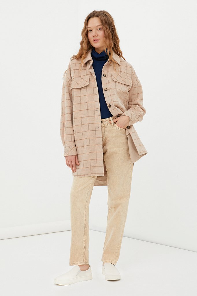 Драповое женское пальто в рубашечном стиле, Модель FAB11040, Фото №2