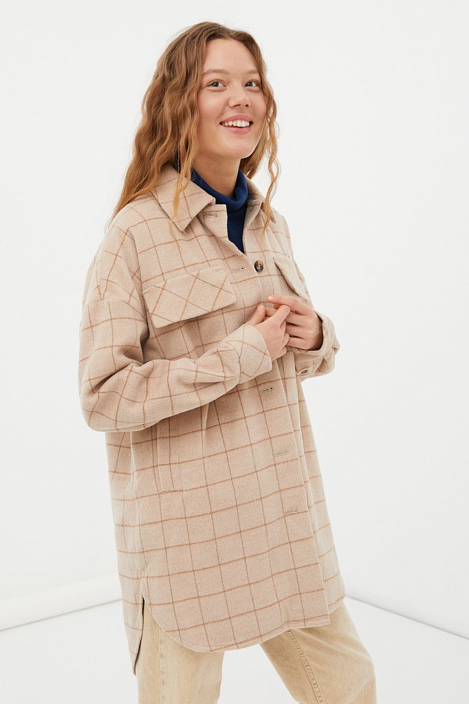 Драповое женское пальто в рубашечном стиле, Модель FAB11040, Фото №3