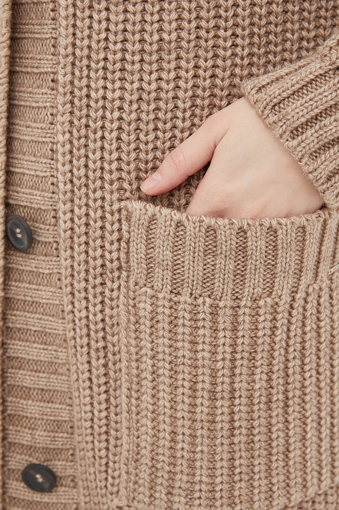 Трикотажное женское пальто крупной вязки с шерстью, Модель FAB111104, Фото №6