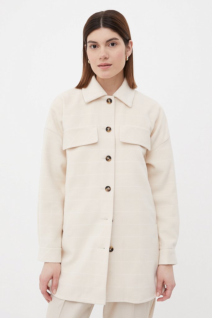 Драповое женское пальто в рубашечном стиле, Модель FAB11040, Фото №1