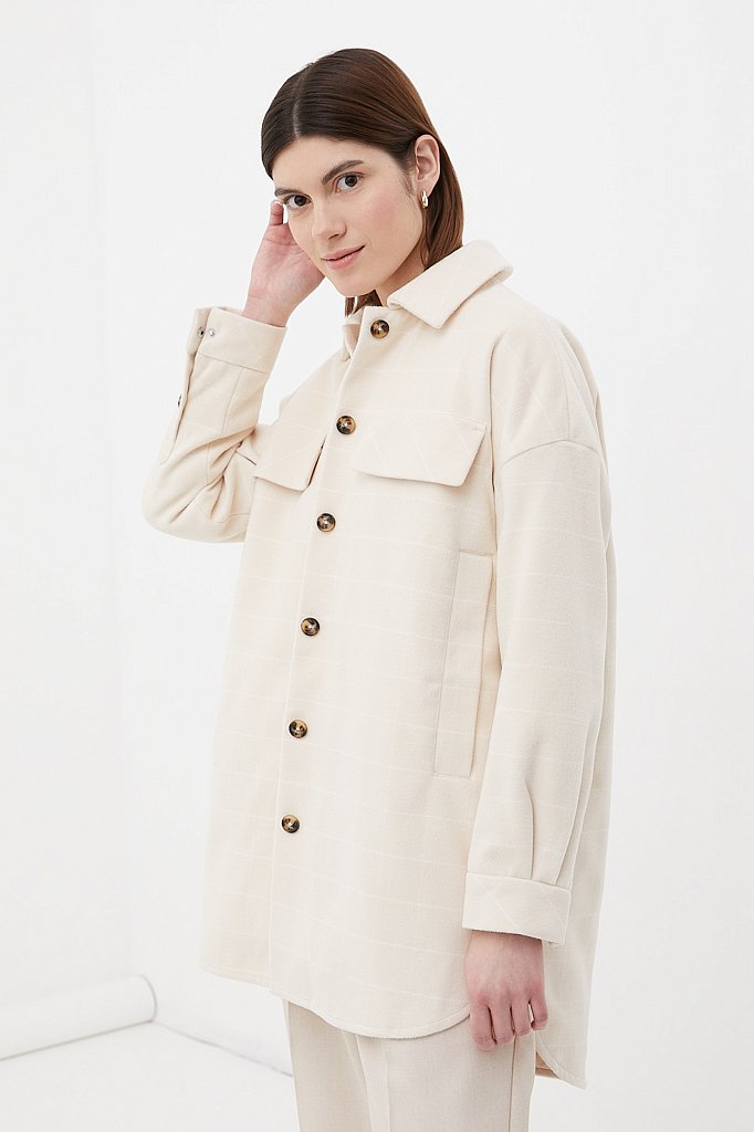 Драповое женское пальто в рубашечном стиле, Модель FAB11040, Фото №3