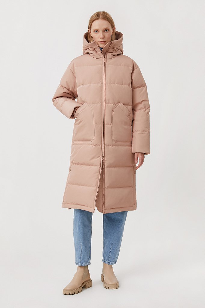 Пуховое женское пальто свободного кроя, Модель FAB11086, Фото №1