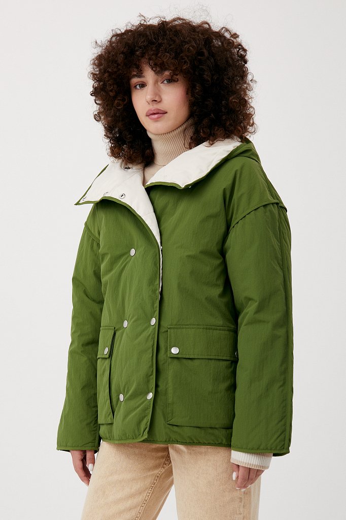 Утепленная двусторонняя куртка женская с капюшоном, Модель FAB110206, Фото №1