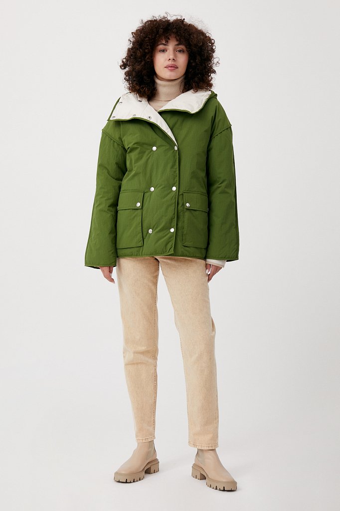 Утепленная двусторонняя куртка женская с капюшоном, Модель FAB110206, Фото №2