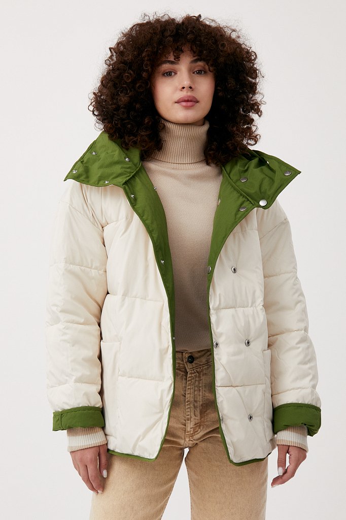 Утепленная двусторонняя куртка женская с капюшоном, Модель FAB110206, Фото №3