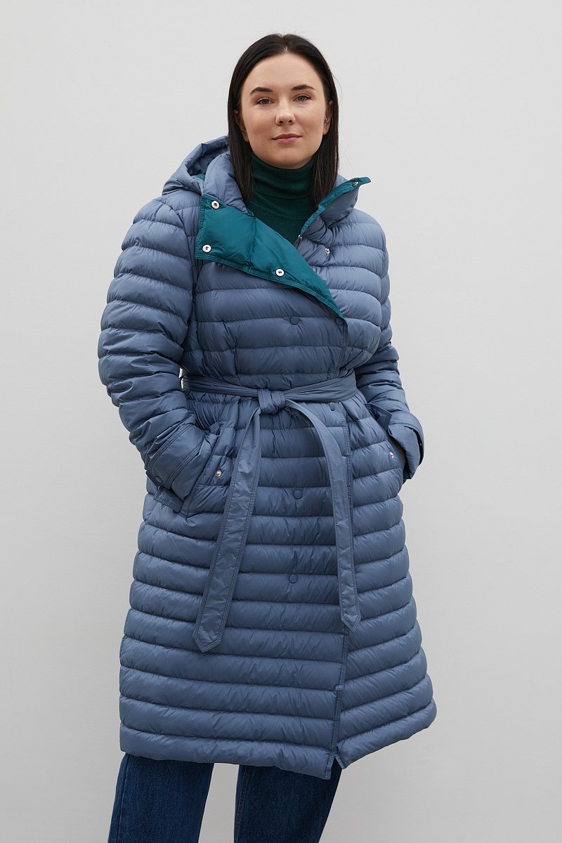 Пуховое пальто с поясом на талии, Модель FAC110100B, Фото №1