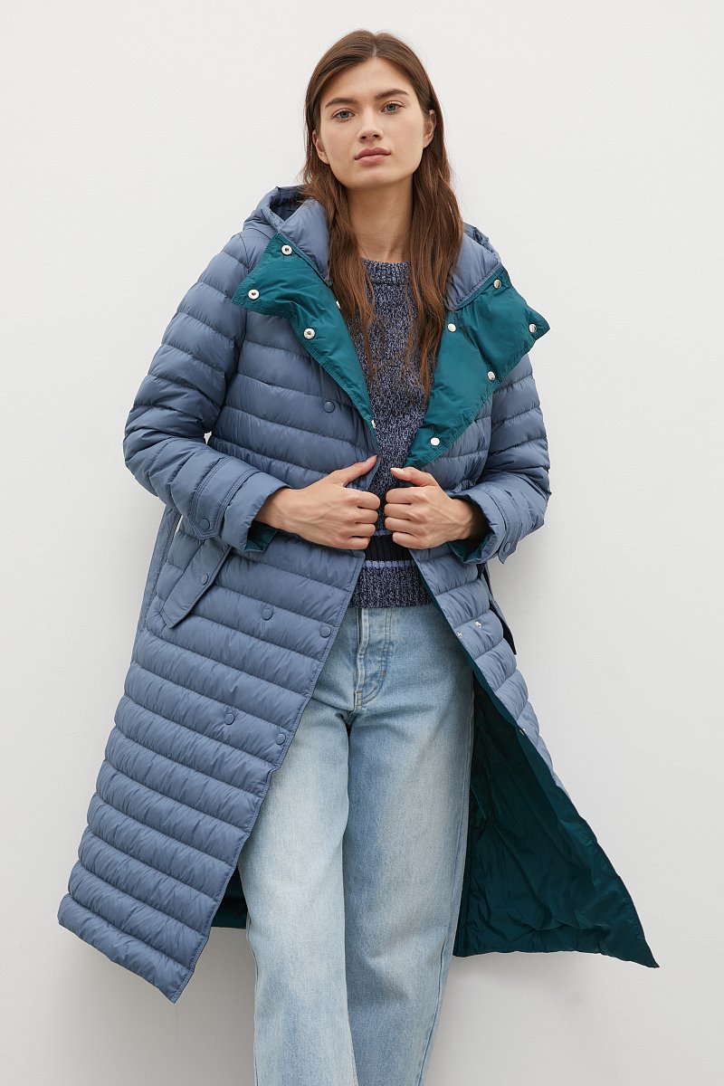 Пуховое пальто с поясом на талии, Модель FAC110100, Фото №1