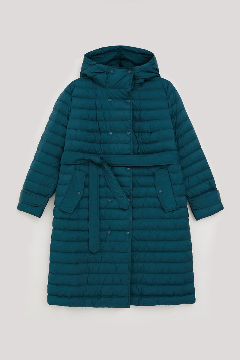 Пуховое пальто с поясом на талии, Модель FAC110100, Фото №9