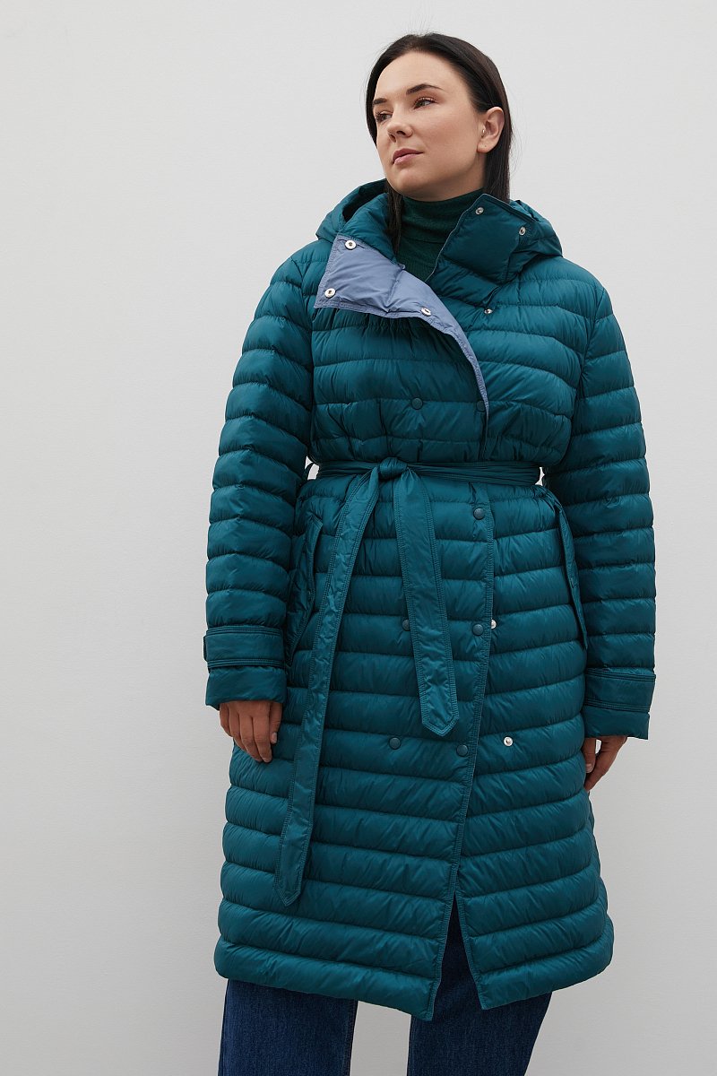Пуховое пальто с поясом на талии, Модель FAC110100B, Фото №1