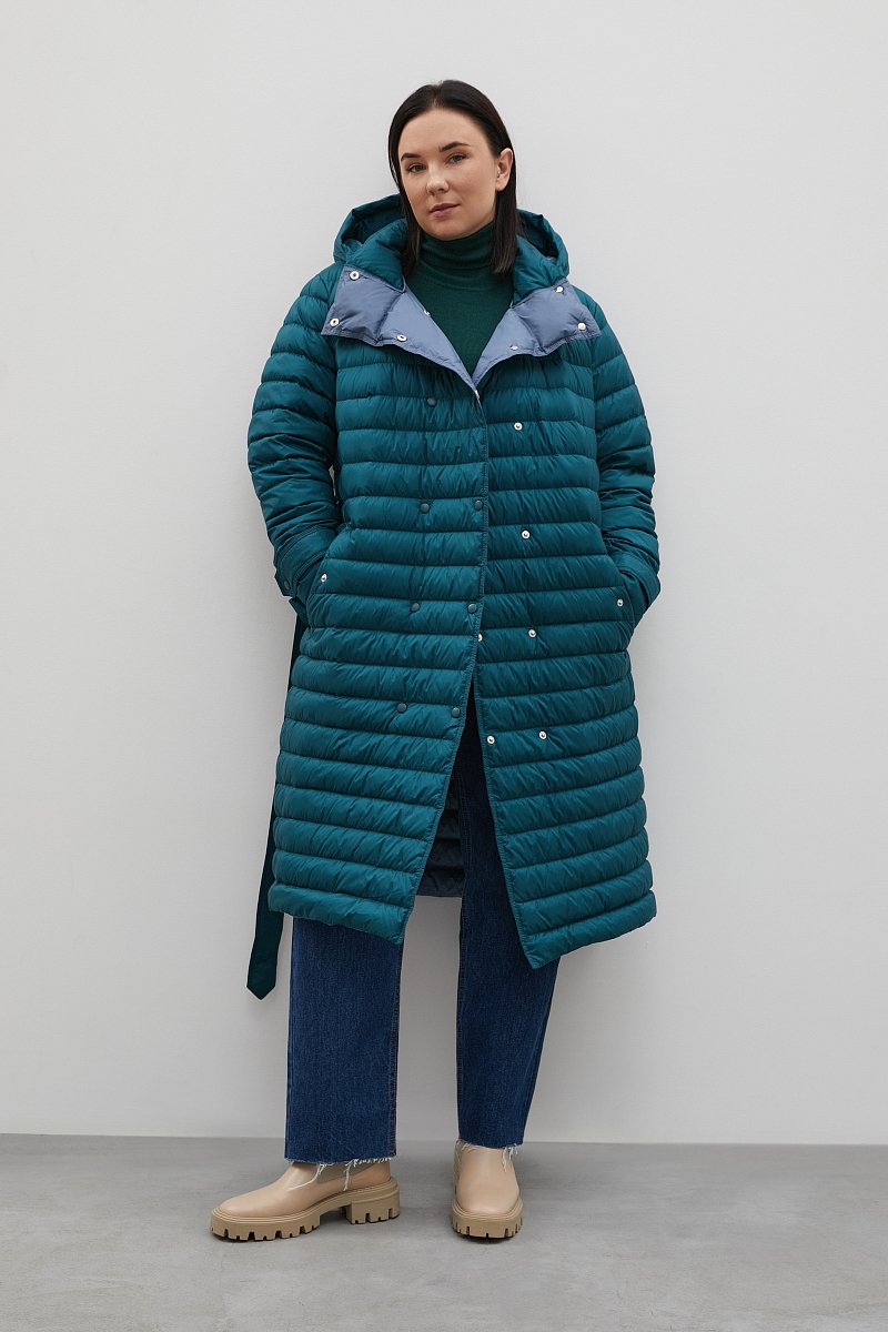 Пуховое пальто с поясом на талии, Модель FAC110100B, Фото №2