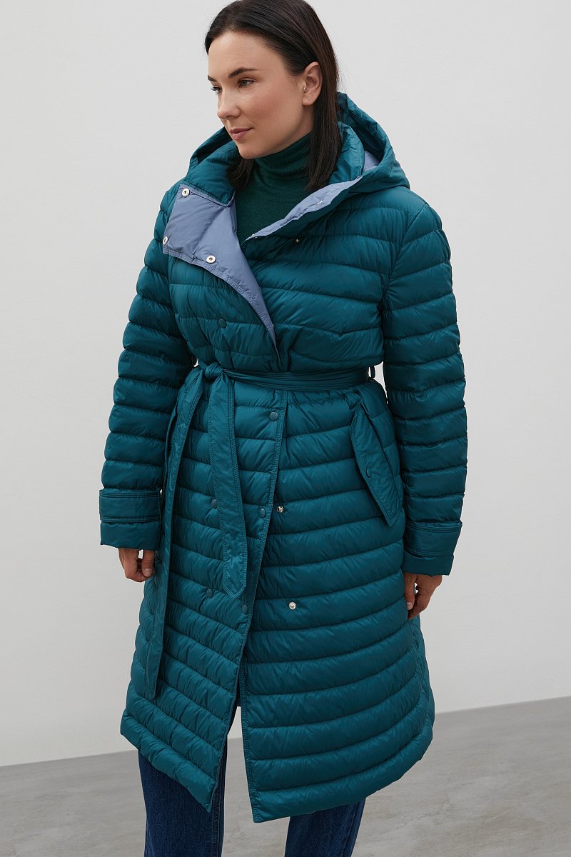 Пуховое пальто с поясом на талии, Модель FAC110100B, Фото №4
