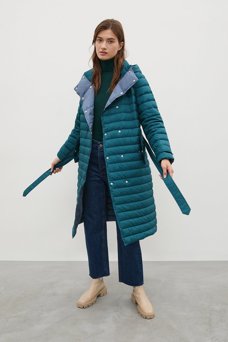 Пуховое пальто с поясом на талии, Модель FAC110100, Фото №2