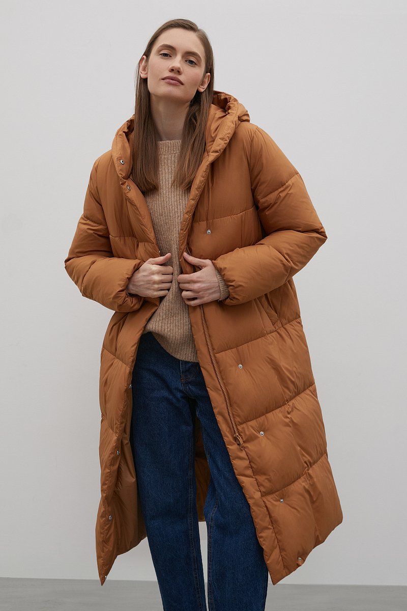 Пуховое пальто с капюшоном, Модель FAC110102, Фото №1