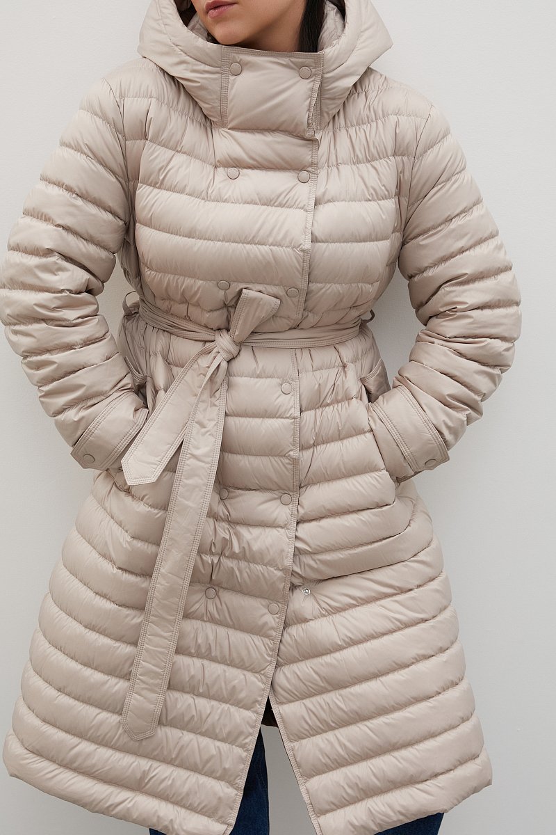 Пуховое пальто с поясом на талии, Модель FAC110100B, Фото №3