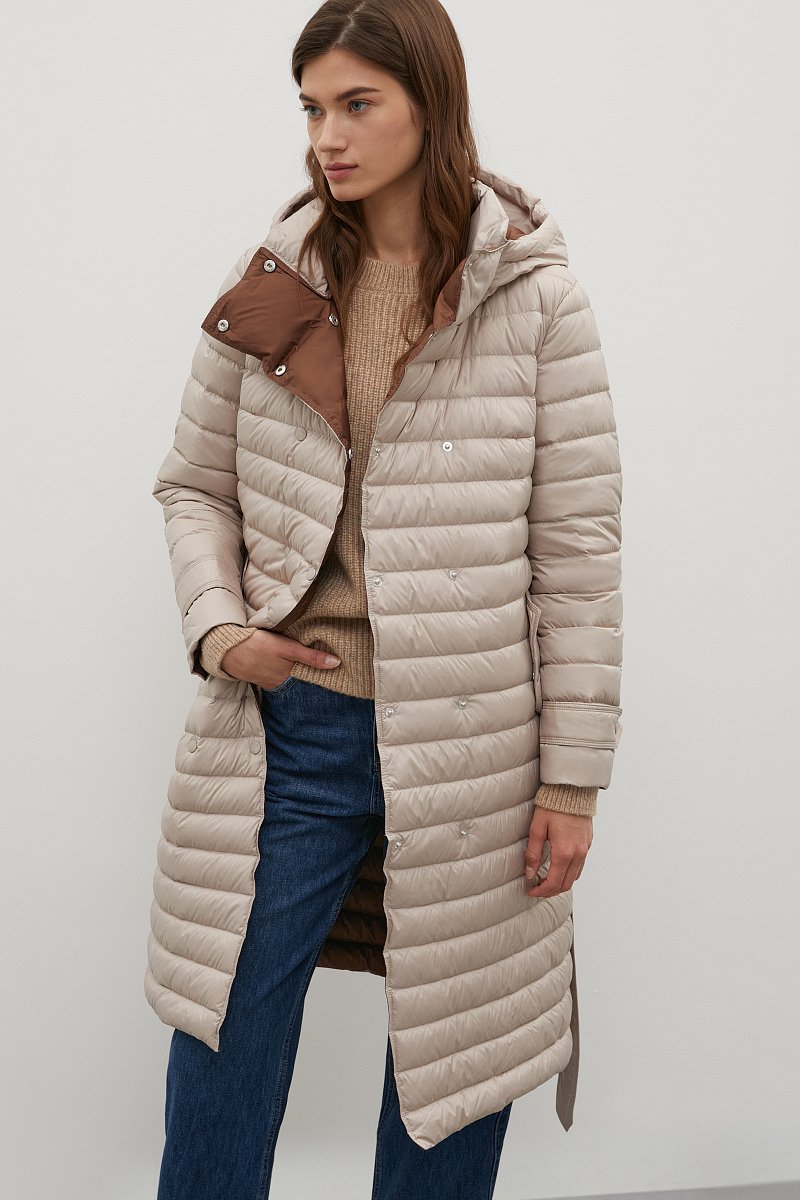 Пуховое пальто с поясом на талии, Модель FAC110100, Фото №1
