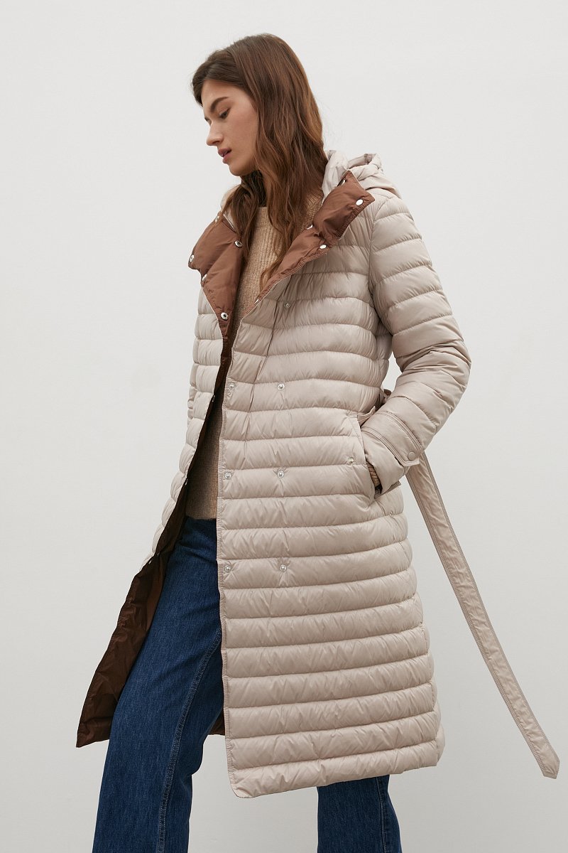 Пуховое пальто с поясом на талии, Модель FAC110100, Фото №4