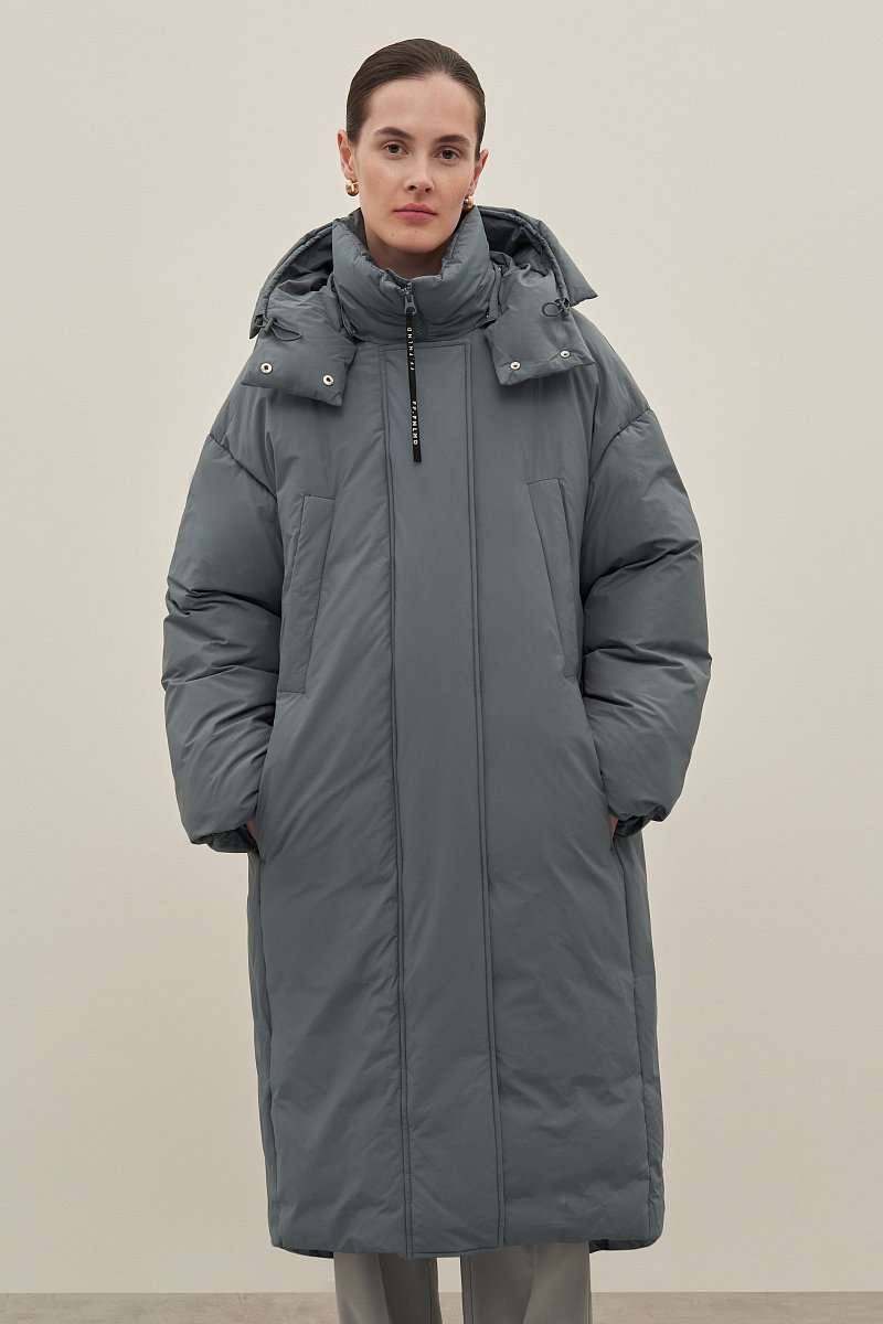 Пуховое пальто широкого силуэта с хлопком, Модель FAD11069, Фото №1