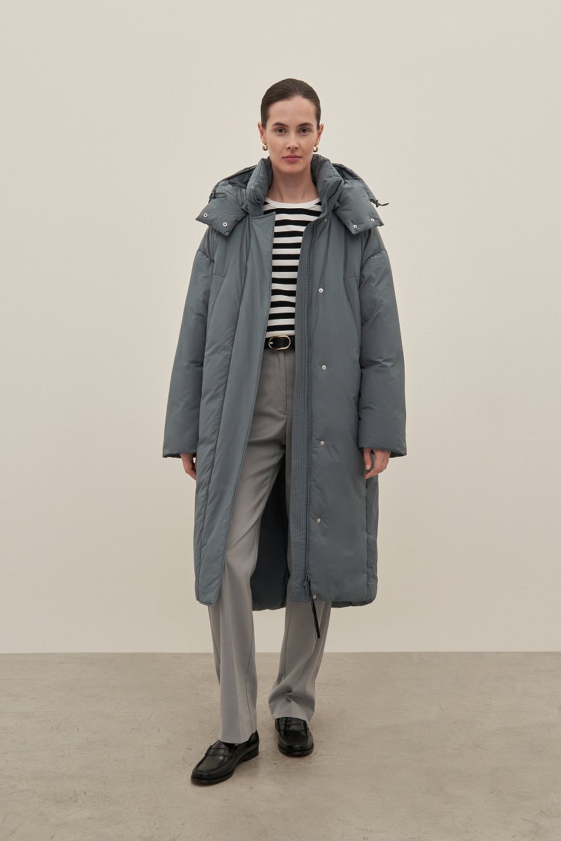 Пуховое пальто широкого силуэта с хлопком, Модель FAD11069, Фото №2