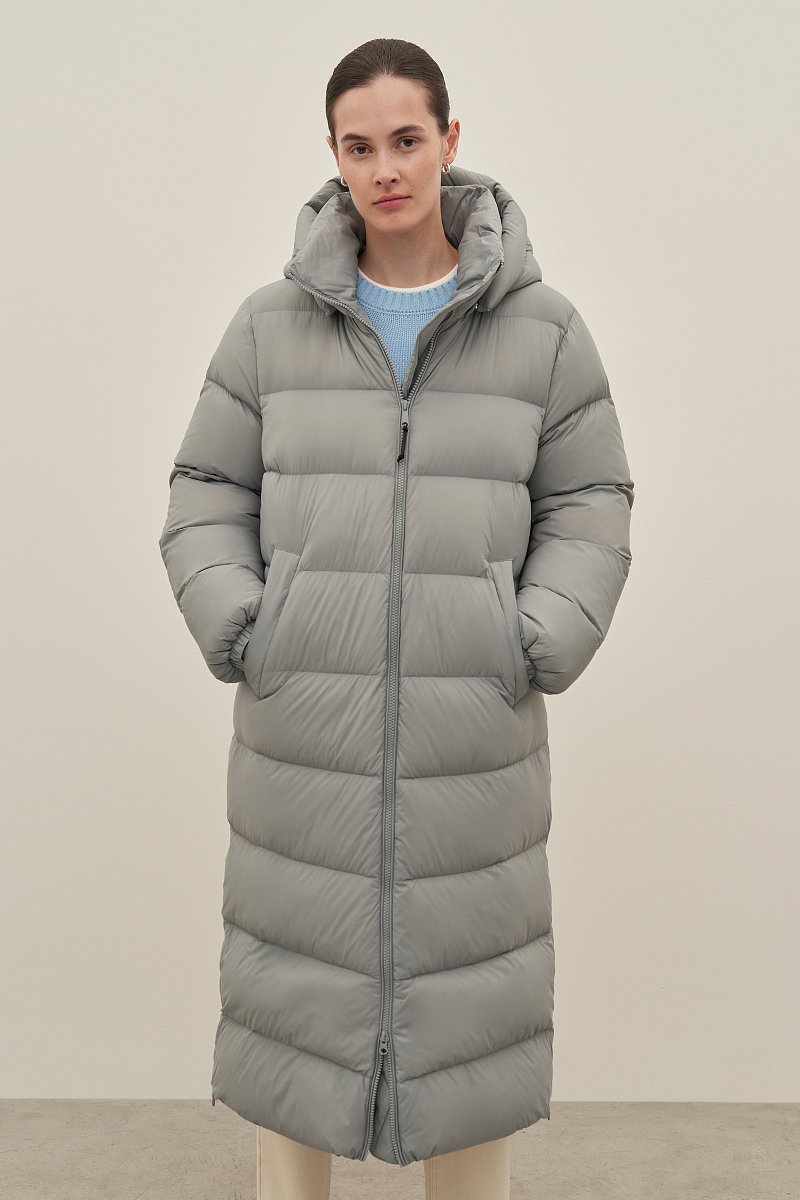 Пуховое женское пальто с капюшоном, Модель FAD11078, Фото №1