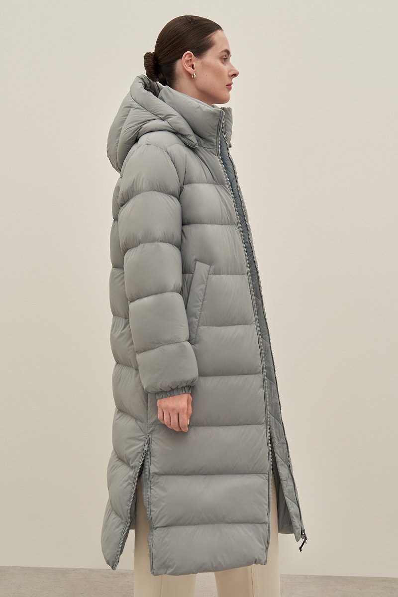 Пуховое женское пальто с капюшоном, Модель FAD11078, Фото №4