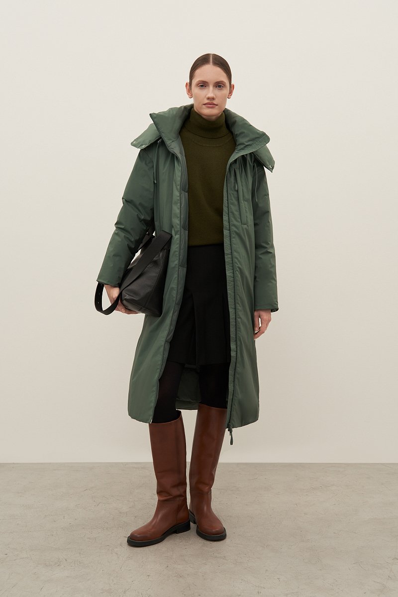 Пуховое женское пальто с капюшоном, Модель FAD11070, Фото №2
