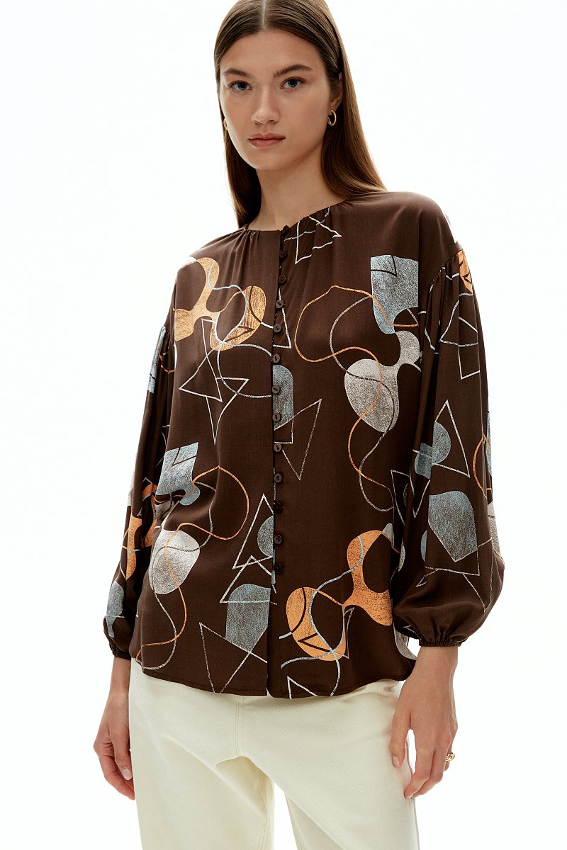 Вискозная женская блузка с абстрактным принтом, Модель FAD110169, Фото №1