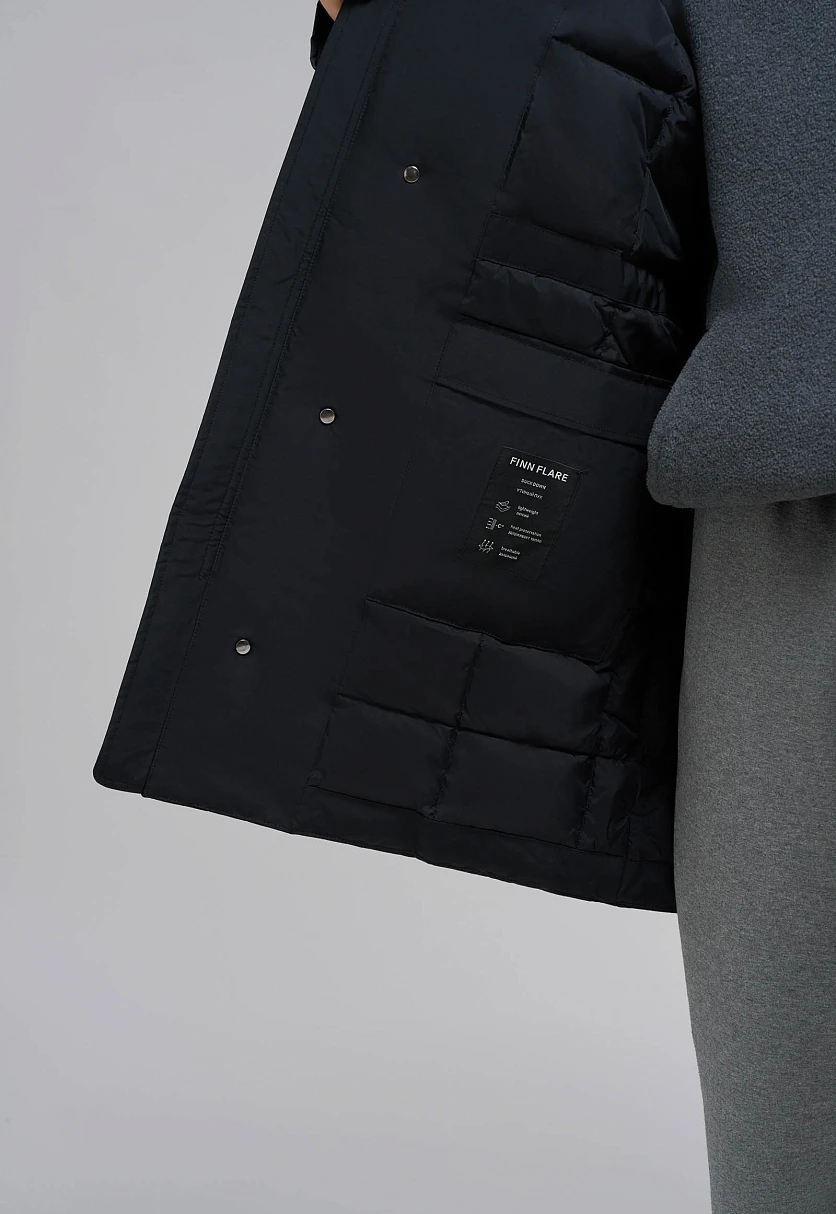 Пуховое пальто с капюшоном и отложным воротником, Модель FAE21013, Фото №9