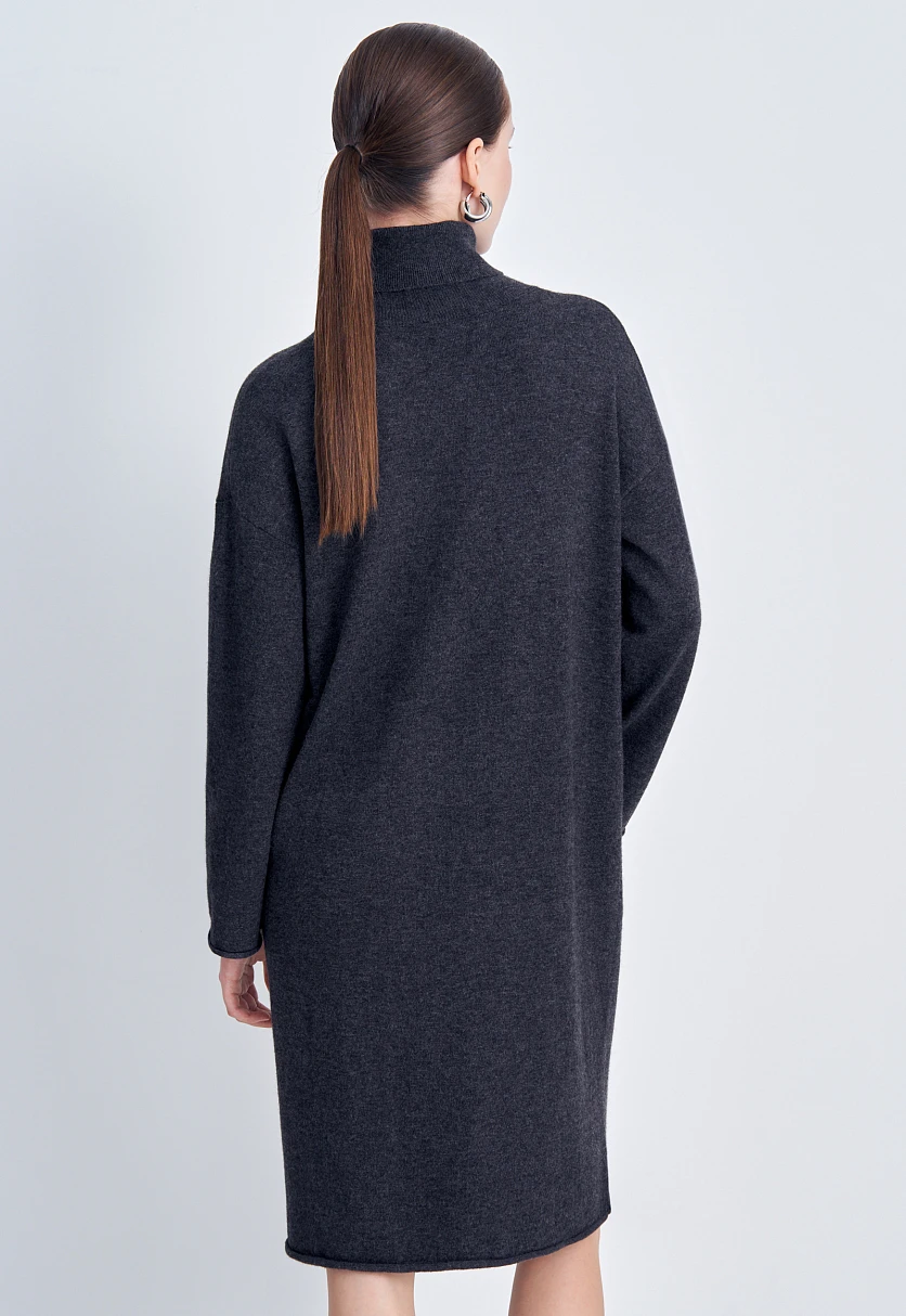 Вязаное платье свободного кроя с воротником-стойкой, Модель FAE11179, Фото №5