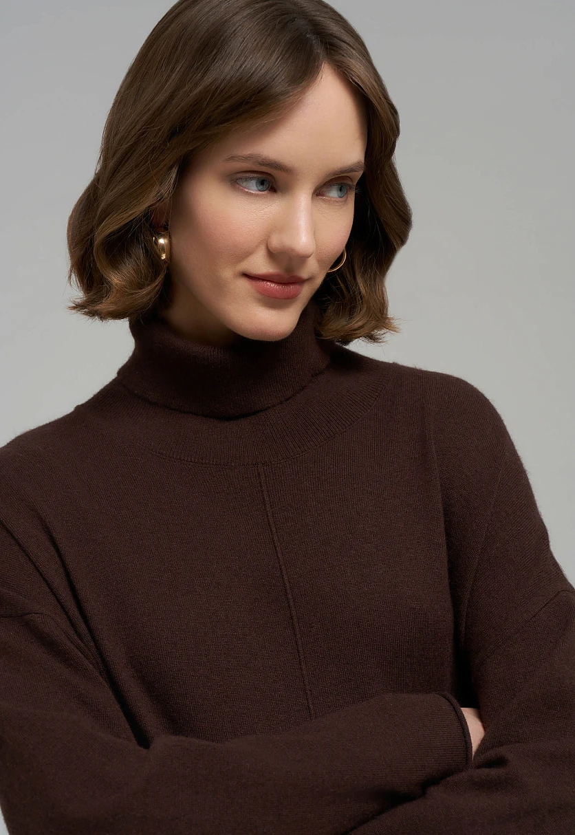 Вязаное платье свободного кроя с воротником-стойкой, Модель FAE11179, Фото №5