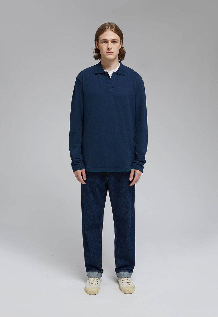 Поло из хлопка пике с длинным рукавом