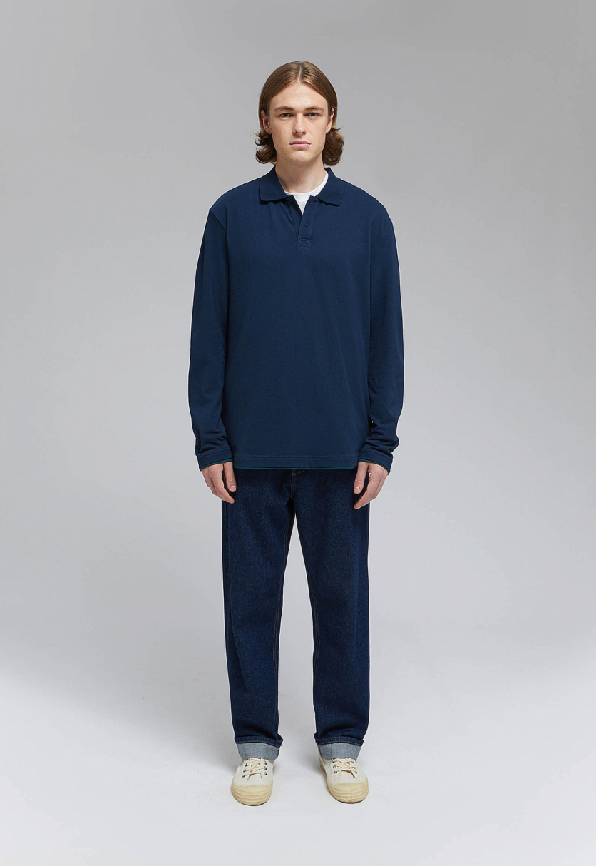 Поло из хлопка пике с длинным рукавом