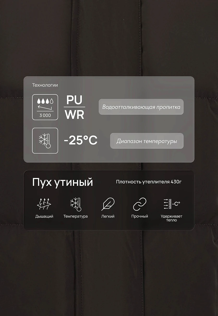 Длинный пуховик с натуральным пухом, Модель FAF11045, Фото №6