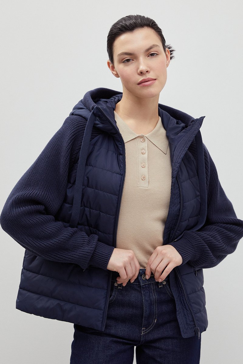 Утепленная куртка с вязаными деталями и капюшоном, Модель FBC13004, Фото №1