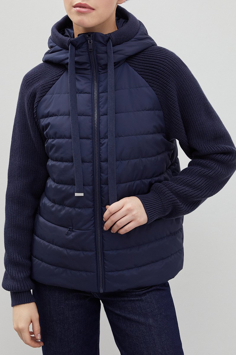 Утепленная куртка с вязаными деталями и капюшоном, Модель FBC13004, Фото №3