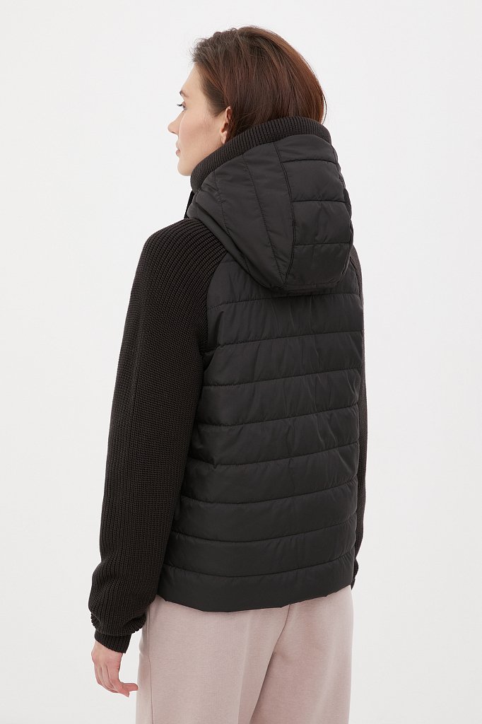 Утепленная куртка с вязаными деталями и капюшоном, Модель FBC13004, Фото №4
