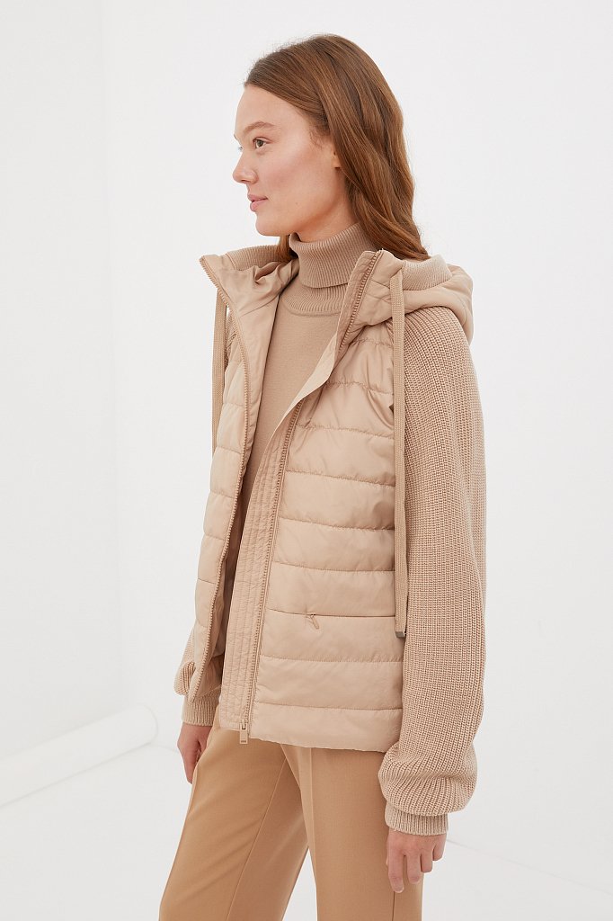 Утепленная куртка с вязаными деталями и капюшоном, Модель FBC13004, Фото №3