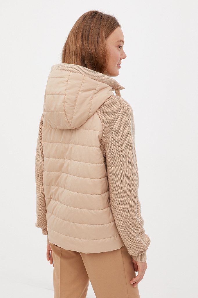 Утепленная куртка с вязаными деталями и капюшоном, Модель FBC13004, Фото №4