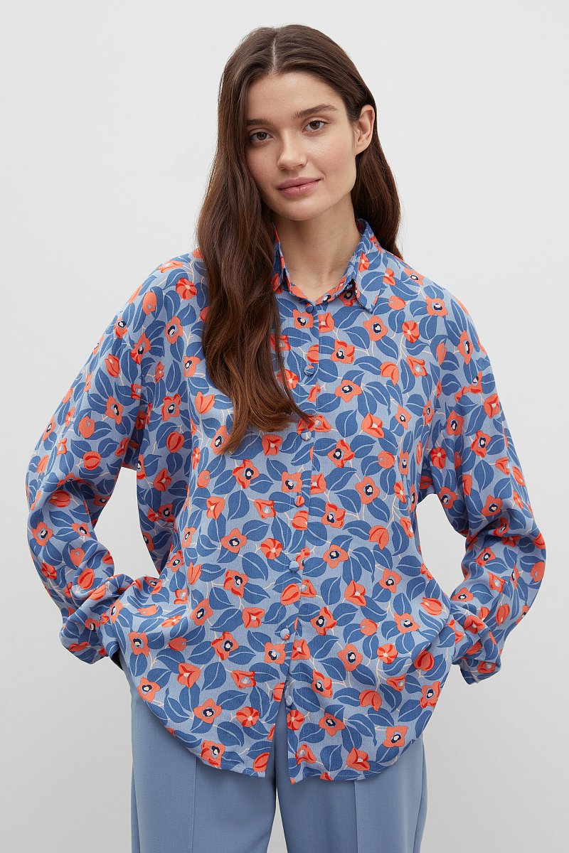 Рубашка женская с принтом из вискозы, Модель FBD110154, Фото №1