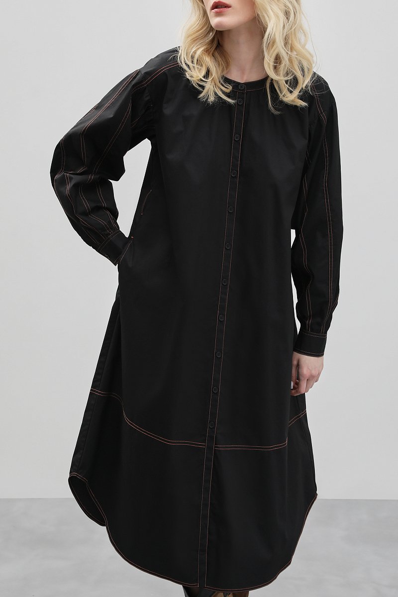 Платье с объемными рукавами и поясом, Модель FBD110148, Фото №3