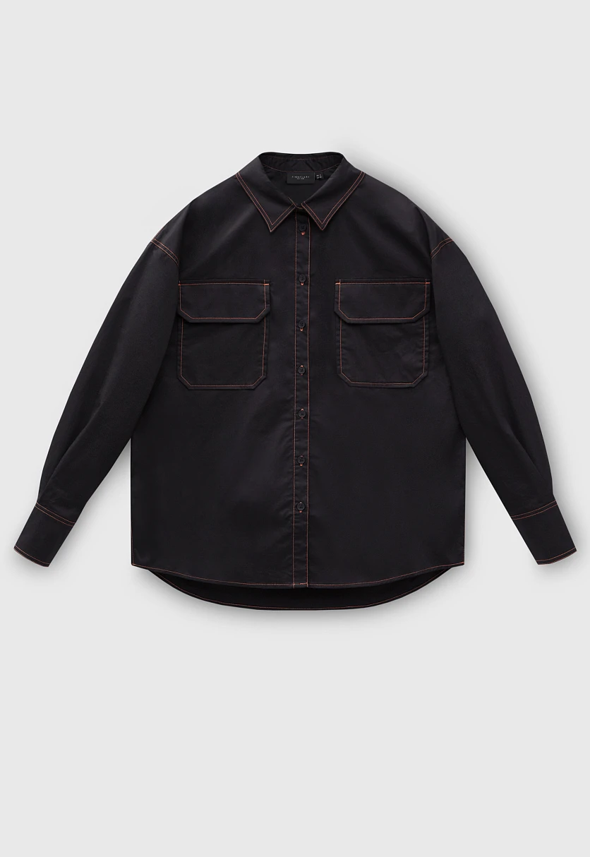 Рубашка силуэта oversize из хлопка, Модель FBD110147, Фото №7