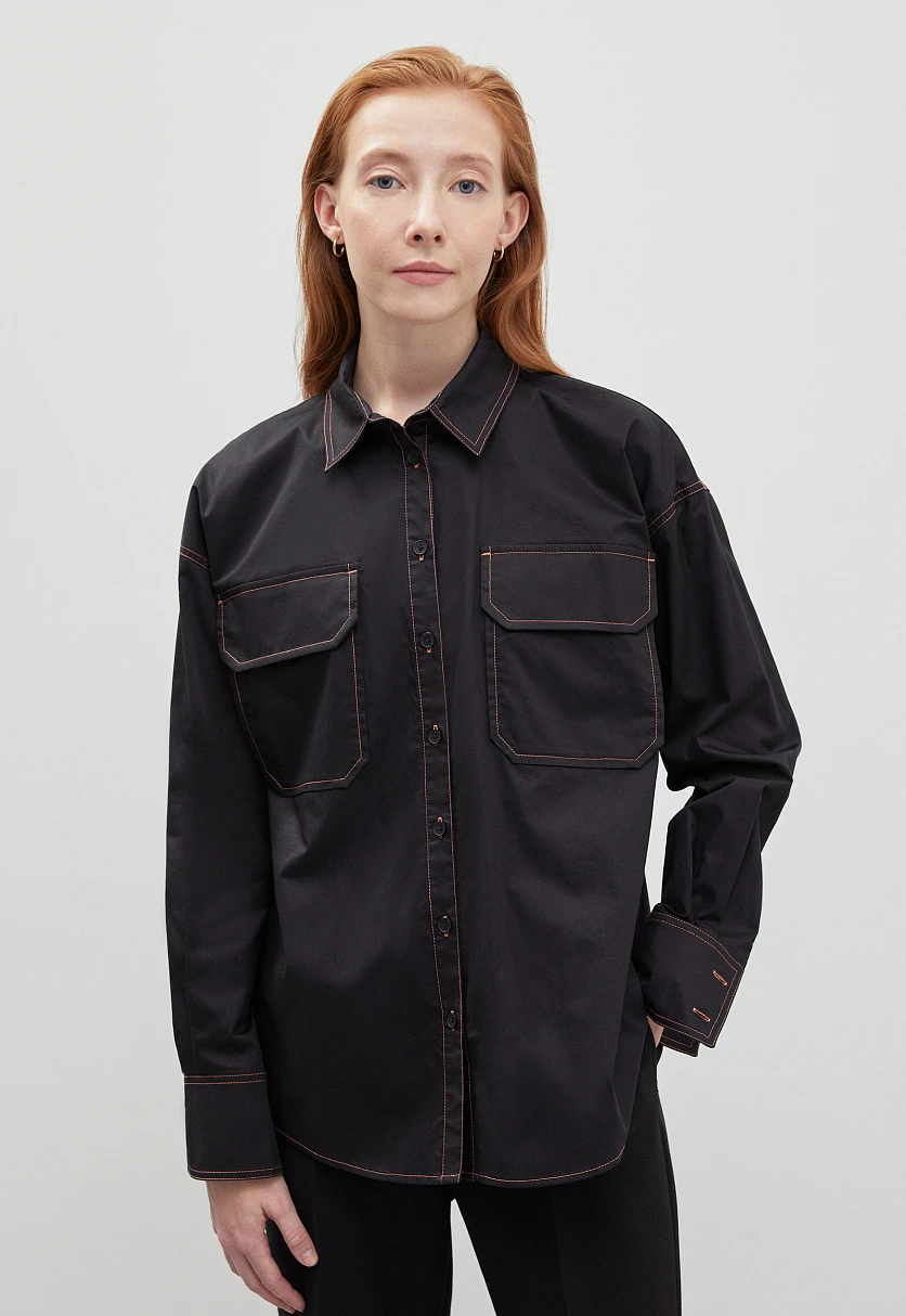 Рубашка силуэта oversize из хлопка, Модель FBD110147, Фото №1