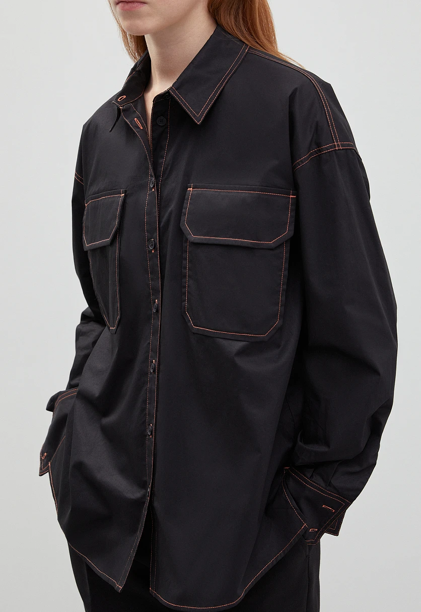 Рубашка силуэта oversize из хлопка, Модель FBD110147, Фото №3