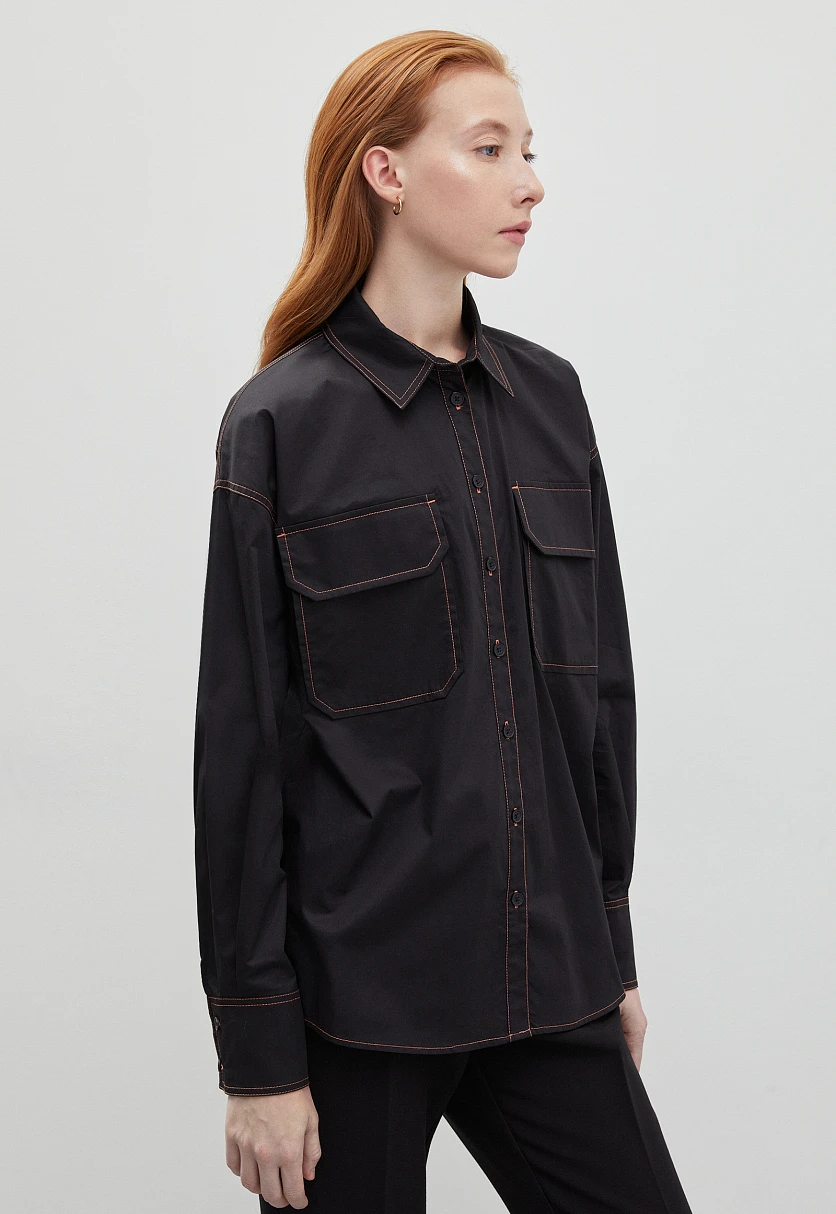 Рубашка силуэта oversize из хлопка, Модель FBD110147, Фото №4