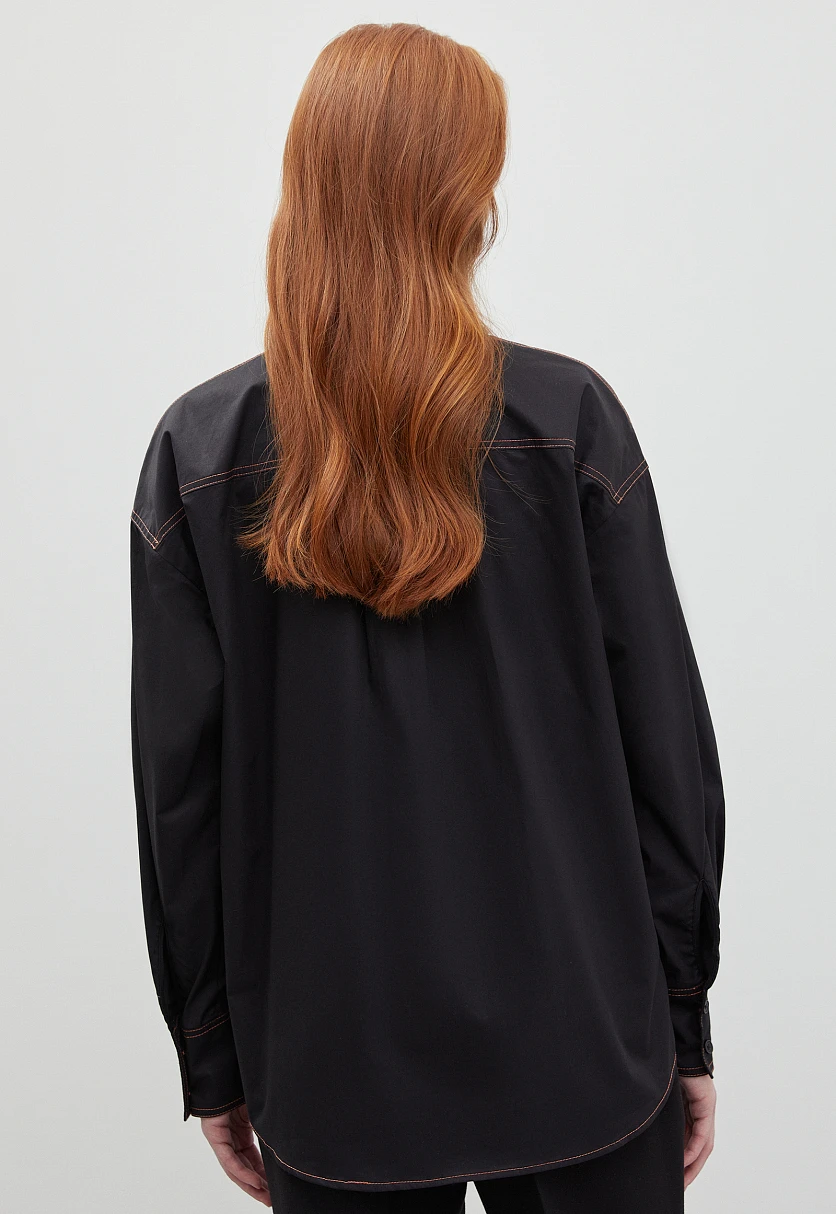 Рубашка силуэта oversize из хлопка, Модель FBD110147, Фото №5