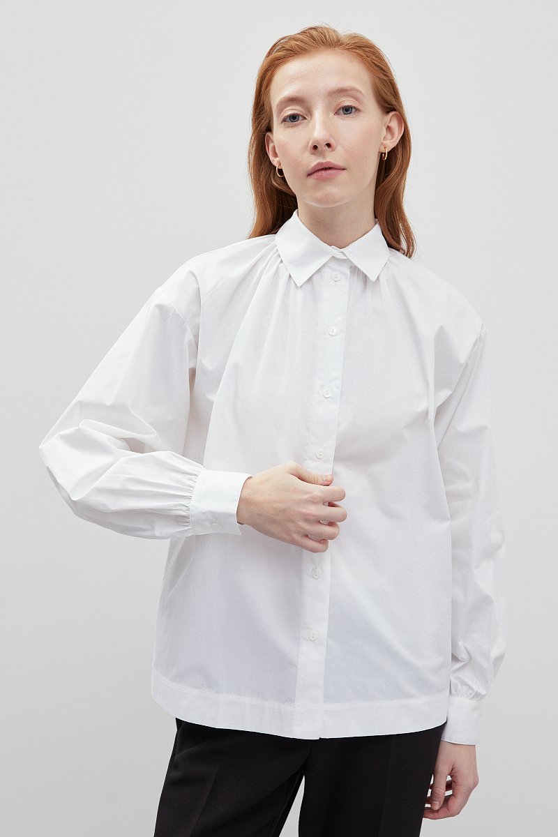 Рубашка с драпировкой из хлопка, Модель FBD110134, Фото №1