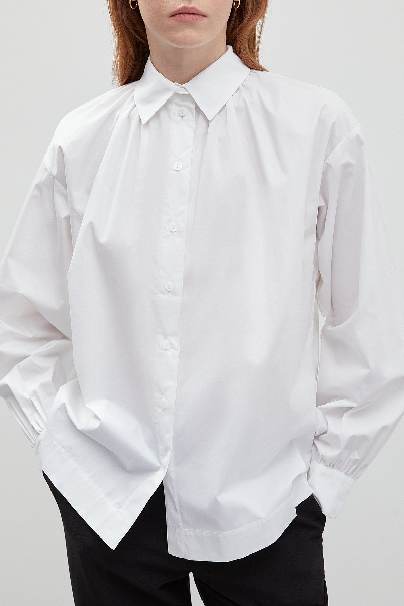 Рубашка с драпировкой из хлопка, Модель FBD110134, Фото №3