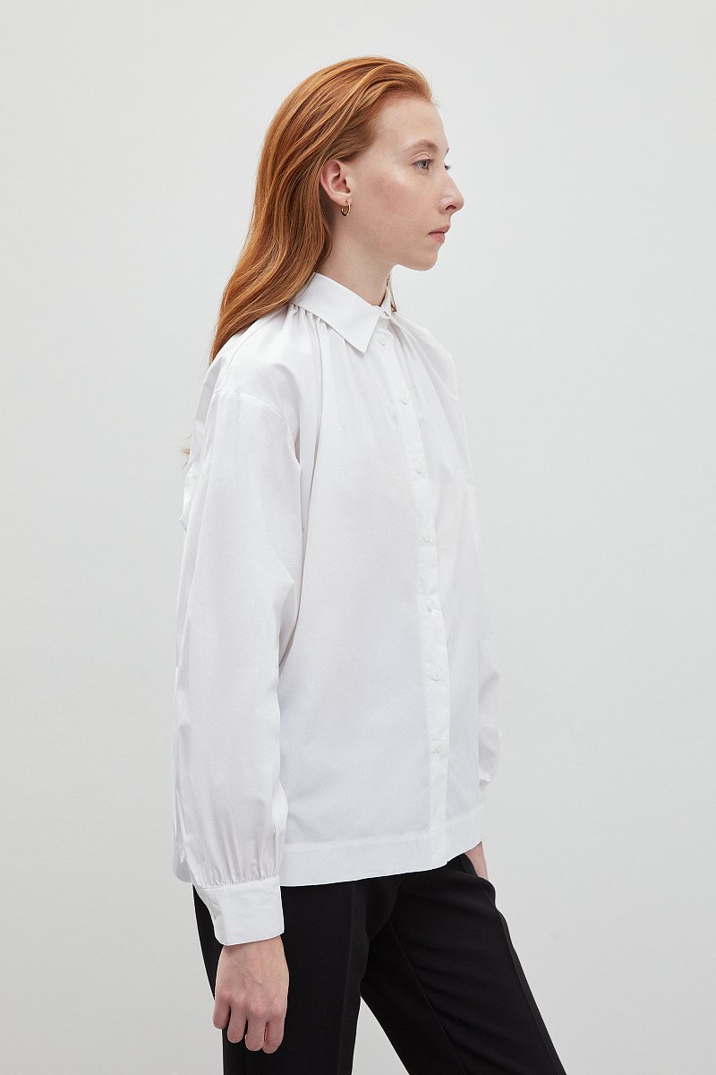 Рубашка с драпировкой из хлопка, Модель FBD110134, Фото №4