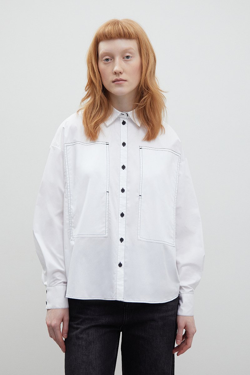 Рубашка с контрастной отделкой, Модель FBD110146, Фото №1