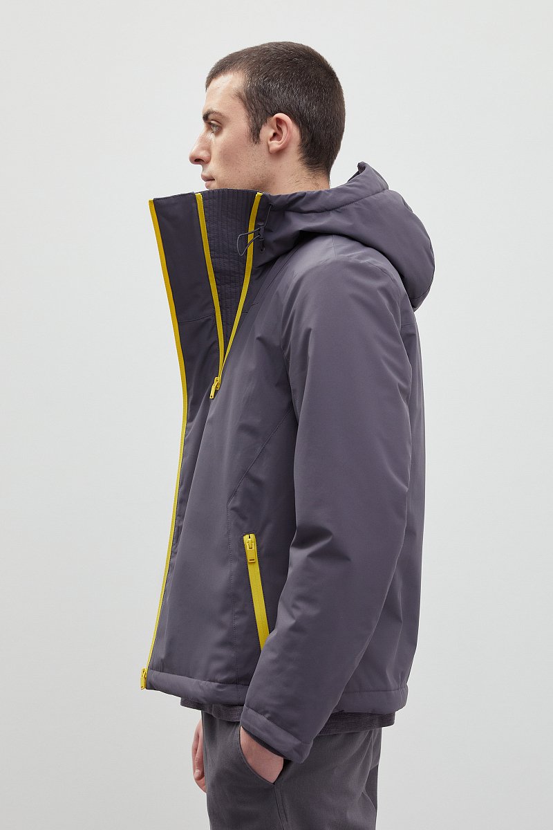 Утепленная куртка с капюшоном и контрастными деталями, Модель FBD21040, Фото №4